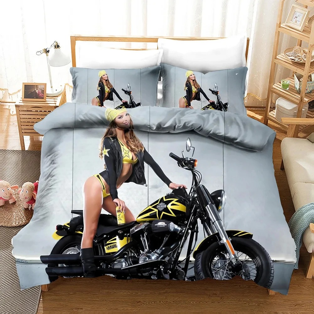 Bed Sheet Microfiber - Seksowna Dziewczyna Motocross Poszwa na Kołdrę